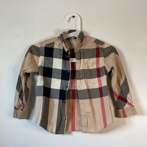 Burberry Cream and Black Button Down Shirt Classic Design